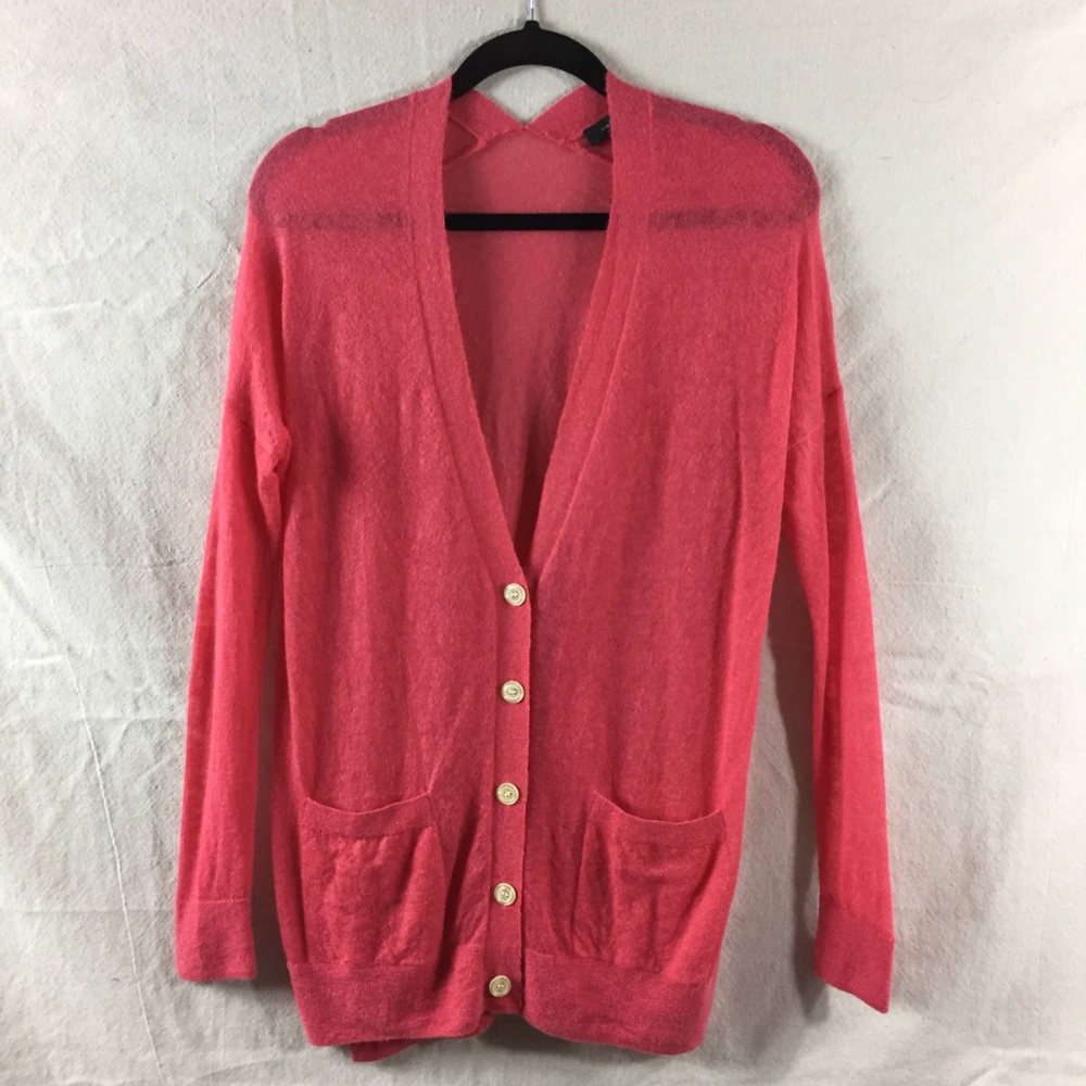 Coral Pink Mohair Longline Cardigan Sweater - M - Picture 2 of 8